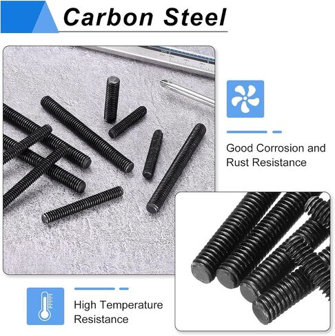 UXCELL 12PCS بالكامل جميع قضيب الخيوط ، 5/16 "Thread 18 Pitch 2" طول الكربون الصلب الخيوط الطويلة المسمار ملولبة الزنك الأسود الكامل قضيب قضيب للأثاث تجميع حديقة التثبيت in Saudi Arabia