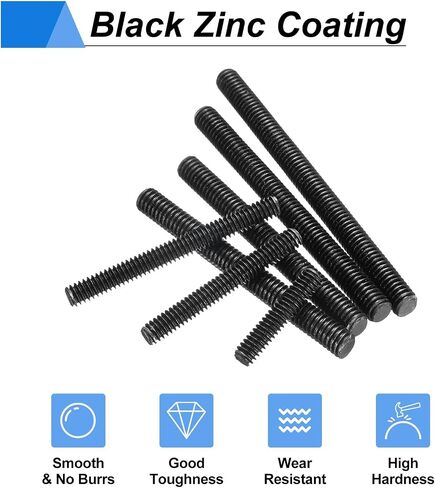 UXCELL 12PCS بالكامل جميع قضيب الخيوط ، 5/16 "Thread 18 Pitch 2" طول الكربون الصلب الخيوط الطويلة المسمار ملولبة الزنك الأسود الكامل قضيب قضيب للأثاث تجميع حديقة التثبيت in Saudi Arabia