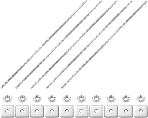 uxcell 10pcs قضيب ملولب بالكامل ، M3 × 60 مم 304 الأزرار المصنوعة من الفولاذ المقاوم للصدأ بالكامل مع المكسرات وغسالات للمشابك ، الشماعات والبولتات ، الفضة in Kuwait