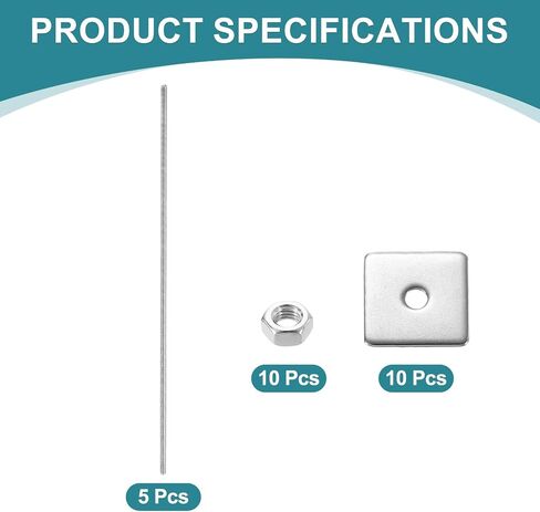 uxcell 10pcs قضيب ملولب بالكامل ، M3 × 60 مم 304 الأزرار المصنوعة من الفولاذ المقاوم للصدأ بالكامل مع المكسرات وغسالات للمشابك ، الشماعات والبولتات ، الفضة in Kuwait