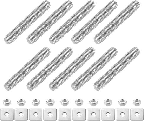 uxcell 10pcs قضيب ملولب بالكامل ، M3 × 60 مم 304 الأزرار المصنوعة من الفولاذ المقاوم للصدأ بالكامل مع المكسرات وغسالات للمشابك ، الشماعات والبولتات ، الفضة in Kuwait