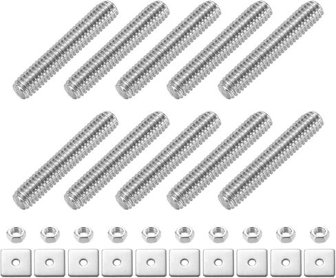 uxcell 10Pcs Fully Threaded Rod, M3 x 60mm 304 Stainless Steel Fully Threaded Studs with Nuts and Washers for Clamps, Hangers and U-Bolts, Silver in Saudi Arabia
