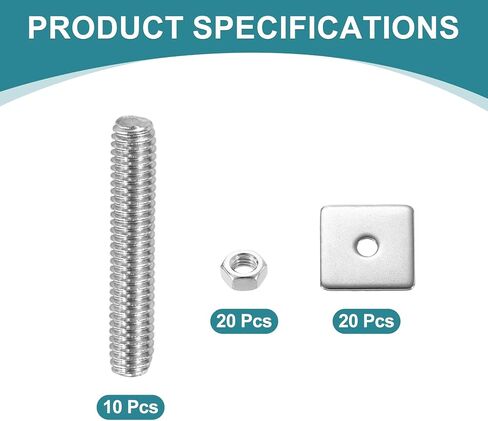 uxcell 10Pcs Fully Threaded Rod, M3 x 60mm 304 Stainless Steel Fully Threaded Studs with Nuts and Washers for Clamps, Hangers and U-Bolts, Silver in Saudi Arabia