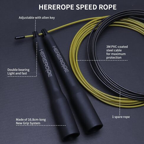 Speed Jump Rope for Men Women, Hererope Speed Rope With Dual Bearing System, 2 Cables, Adjustable Jump Rope for Boxing, CrossFit, HIIT & Strength TrainingDouble Unders, Fitness Workouts Training in Saudi Arabia