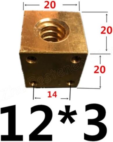 Linear Motion Ball Screw Precision Part 1pc T12 T18 T20 T25 T30 Brass Lead Screw Square Nut Trapezoid Screw Support Nut Right Thread(T12x3 Right-Hand) in Saudi Arabia