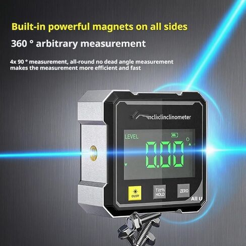 Promptanda Digital Angle Gauge - 4 Side Magnetic Digital Angle Gauge, Cube Inclinometer with Backlight, Table Saw Miter Protractor, Woodworking Measuring Tool, Level Box for Hanging (2) in Saudi Arabia