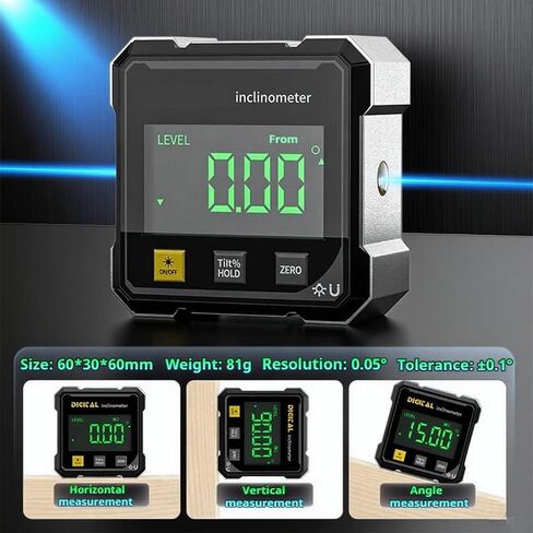 Promptanda Digital Angle Gauge - 4 Side Magnetic Digital Angle Gauge, Cube Inclinometer with Backlight, Table Saw Miter Protractor, Woodworking Measuring Tool, Level Box for Hanging (2) in Saudi Arabia