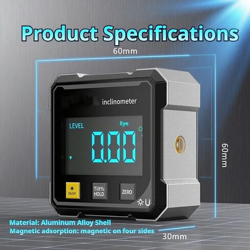 Promptanda Digital Angle Gauge - 4 Side Magnetic Digital Angle Gauge, Cube Inclinometer with Backlight, Table Saw Miter Protractor, Woodworking Measuring Tool, Level Box for Hanging (2) in Saudi Arabia