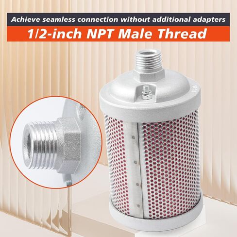 M05 Air Compressor Muffler 1/2 inch NPT Male Single Chamber 145 PSI Compatible with Compressed Equipment and Systems and Dryer Replacing Parts in Saudi Arabia
