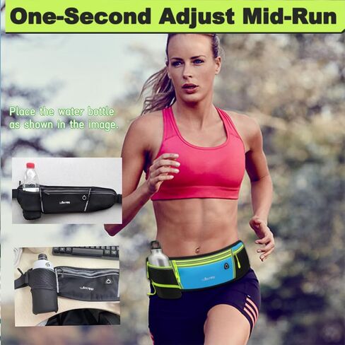 Running Belt for Women & Men Water Resistant Fitness Waist Pack with Phone Pocket & Water Bottle Holder Adjustable Reflective Jogging Belt for Running, Hiking, Gym (Sky Blue) in Kuwait