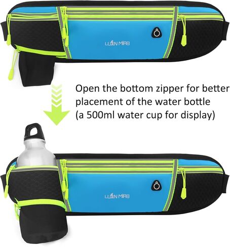 Running Belt for Women & Men Water Resistant Fitness Waist Pack with Phone Pocket & Water Bottle Holder Adjustable Reflective Jogging Belt for Running, Hiking, Gym (Sky Blue) in Kuwait