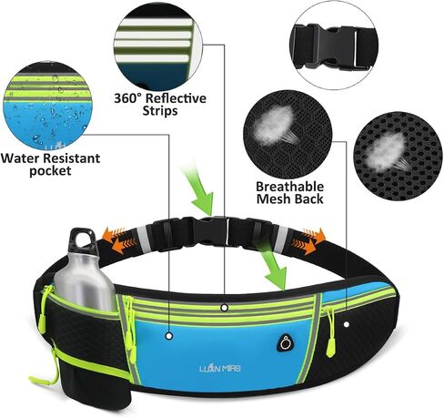 Running Belt for Women & Men Water Resistant Fitness Waist Pack with Phone Pocket & Water Bottle Holder Adjustable Reflective Jogging Belt for Running, Hiking, Gym (Sky Blue) in Kuwait