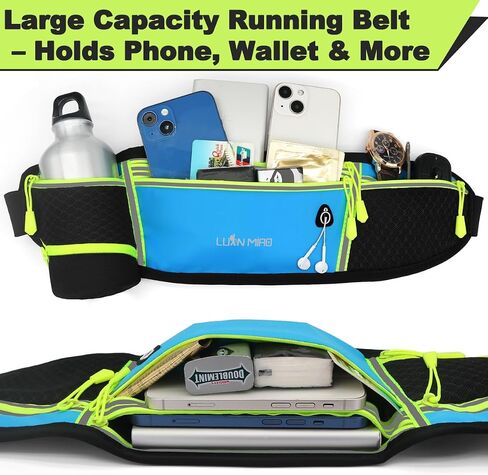 Running Belt for Women & Men Water Resistant Fitness Waist Pack with Phone Pocket & Water Bottle Holder Adjustable Reflective Jogging Belt for Running, Hiking, Gym (Sky Blue) in Kuwait