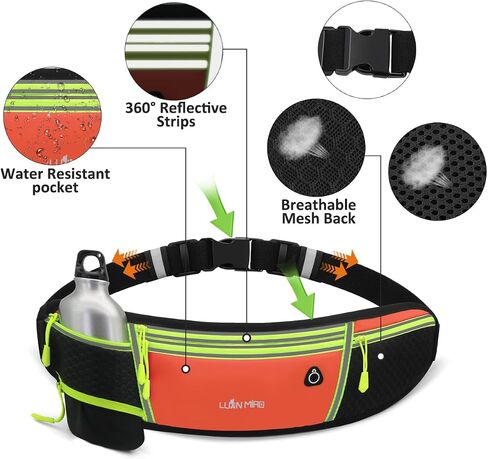 Running Belt for Women & Men Water Resistant Fitness Waist Pack with Phone Pocket & Water Bottle Holder Adjustable Reflective Jogging Belt for Running, Hiking, Gym (Sky Blue) in Saudi Arabia