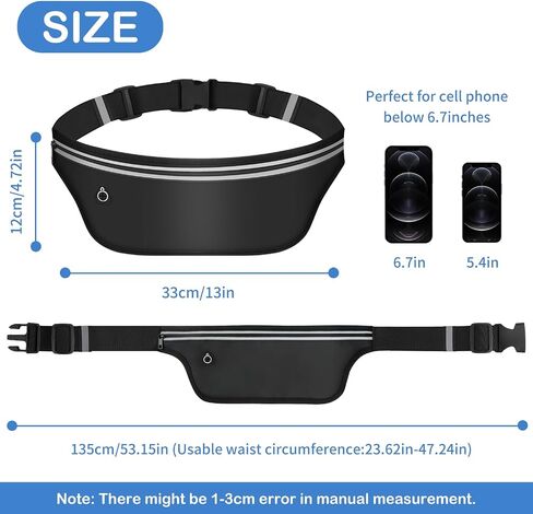 UltraSlim Fanny Packs for Women Men Slim Running Belt Waist Pack Runners Bag Waterproof Money Belt (Black) in Kuwait