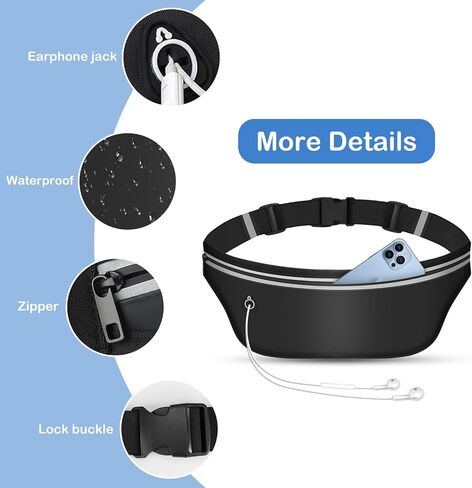 UltraSlim Fanny Packs for Women Men Slim Running Belt Waist Pack Runners Bag Waterproof Money Belt (Black) in Kuwait