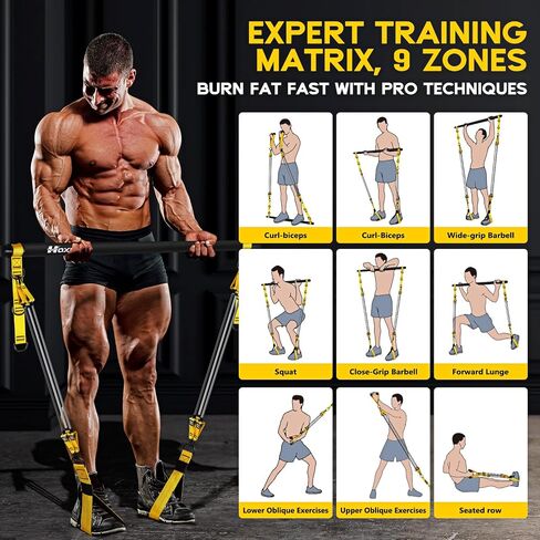Pilates Equipment, Portable Pilates Bar Kit with Resistance Bands, Professional Adjustable Heavy Duty Squat Workout Equipment for Men, Home Gym Muscle Strength Training, Full Body Exercise in Saudi Arabia
