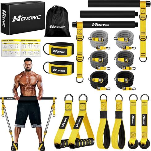 Pilates Equipment, Portable Pilates Bar Kit with Resistance Bands, Professional Adjustable Heavy Duty Squat Workout Equipment for Men, Home Gym Muscle Strength Training, Full Body Exercise in Saudi Arabia