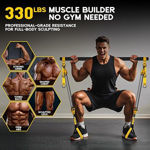 Pilates Equipment, Portable Pilates Bar Kit with Resistance Bands, Professional Adjustable Heavy Duty Squat Workout Equipment for Men, Home Gym Muscle Strength Training, Full Body Exercise in Saudi Arabia