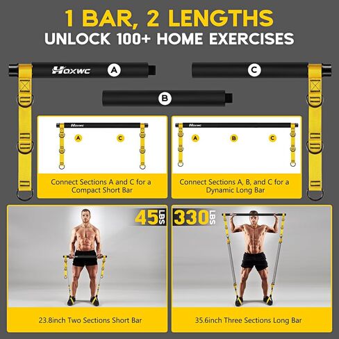 Pilates Equipment, Portable Pilates Bar Kit with Resistance Bands, Professional Adjustable Heavy Duty Squat Workout Equipment for Men, Home Gym Muscle Strength Training, Full Body Exercise in Saudi Arabia