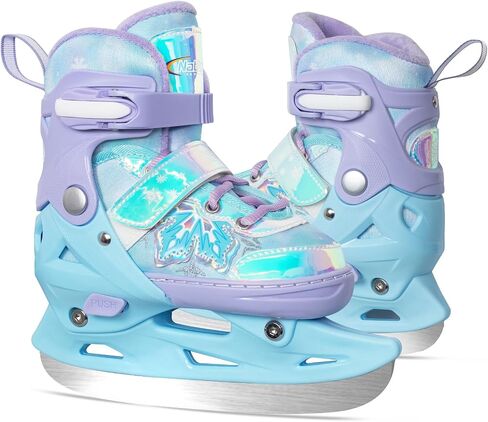 Nattork Adjustable Kids Ice Skates - 4 Size Adjustable Hockey Lace-Up Skates with Warm Plush Lining, Triple Safety Ankle Support, Stainless Steel Blades - Perfect for Boys and Girls Aged 3-12 in Saudi Arabia