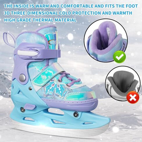 Nattork Adjustable Kids Ice Skates - 4 Size Adjustable Hockey Lace-Up Skates with Warm Plush Lining, Triple Safety Ankle Support, Stainless Steel Blades - Perfect for Boys and Girls Aged 3-12 in Saudi Arabia
