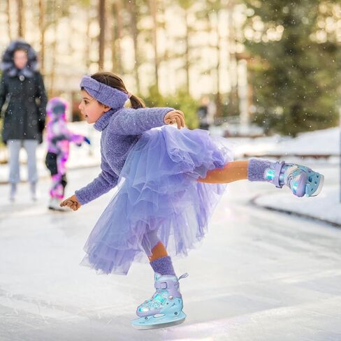 Nattork Adjustable Kids Ice Skates - 4 Size Adjustable Hockey Lace-Up Skates with Warm Plush Lining, Triple Safety Ankle Support, Stainless Steel Blades - Perfect for Boys and Girls Aged 3-12 in Saudi Arabia