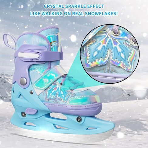 Nattork Adjustable Kids Ice Skates - 4 Size Adjustable Hockey Lace-Up Skates with Warm Plush Lining, Triple Safety Ankle Support, Stainless Steel Blades - Perfect for Boys and Girls Aged 3-12 in Saudi Arabia