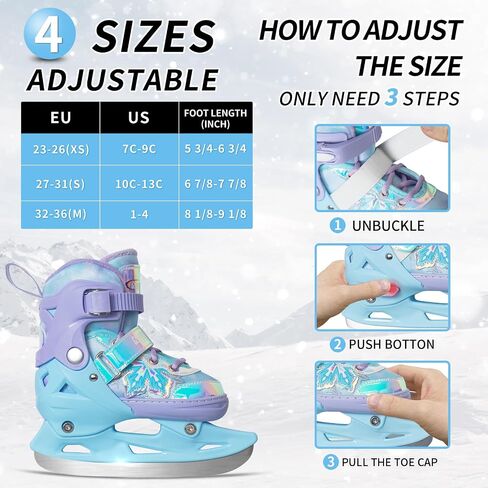 Nattork Adjustable Kids Ice Skates - 4 Size Adjustable Hockey Lace-Up Skates with Warm Plush Lining, Triple Safety Ankle Support, Stainless Steel Blades - Perfect for Boys and Girls Aged 3-12 in Saudi Arabia