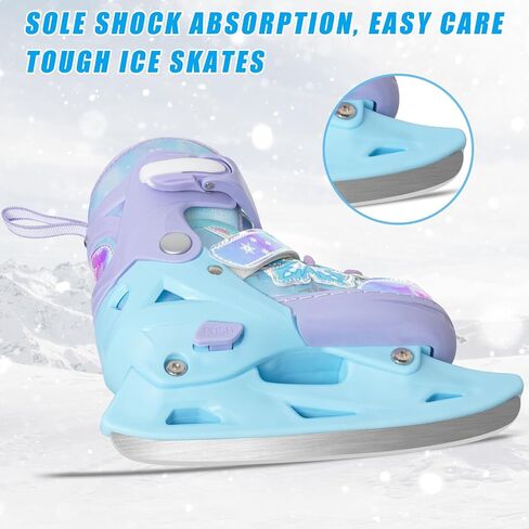 Nattork Adjustable Kids Ice Skates - 4 Size Adjustable Hockey Lace-Up Skates with Warm Plush Lining, Triple Safety Ankle Support, Stainless Steel Blades - Perfect for Boys and Girls Aged 3-12 in Saudi Arabia