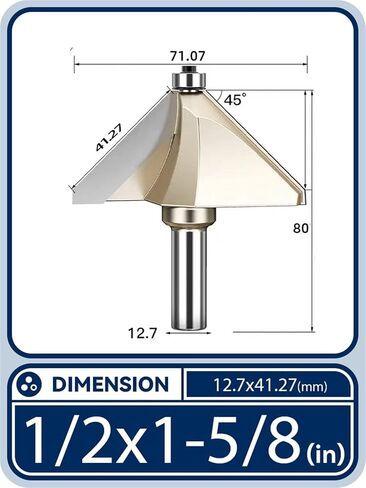 Bevel Chamfer Router Bit Bearing 45 Degree Flush Trimming Tapered Woodworking DIY Wood Milling Tool 1/2 1/4 Horse Nose 1Pcs (Size : 1-2x2(45deg)) in Saudi Arabia