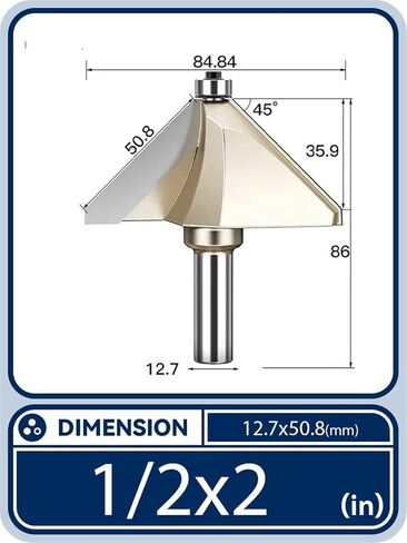 Bevel Chamfer Router Bit Bearing 45 Degree Flush Trimming Tapered Woodworking DIY Wood Milling Tool 1/2 1/4 Horse Nose 1Pcs (Size : 1-2x2(45deg)) in Saudi Arabia