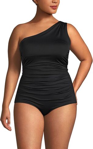 Lands' End Women's Ruched One Shoulder Midkini Swimsuit Top in Saudi Arabia