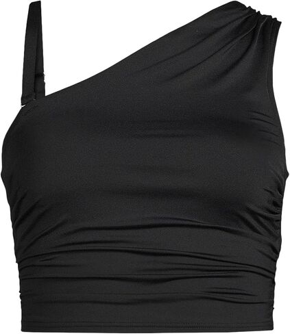 Lands' End Women's Ruched One Shoulder Midkini Swimsuit Top in Saudi Arabia