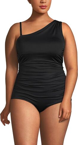 Lands' End Women's Ruched One Shoulder Midkini Swimsuit Top in Saudi Arabia