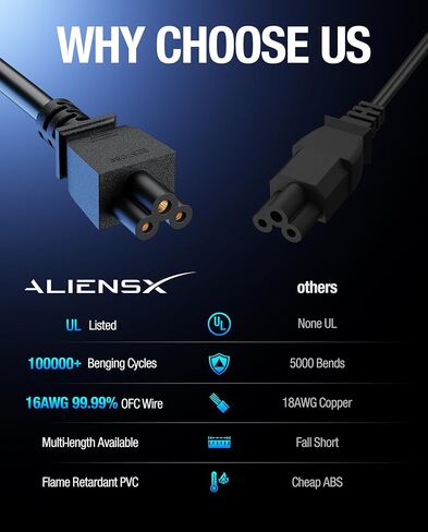سلك الطاقة 3-prog aliensx متوافق مع Ninbot بواسطة Segway Max G3/Max G2/G30/G30P/P65/P65A/P65E/P65U/P100/P100S/F60 ، 120V 16AWG COPPER CORGER COPPER (6FT) in Kuwait