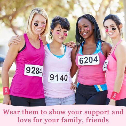Liliful 60 Pcs Breast Cancer Awareness Wristbands with Stickers Pink Ribbon Sweatbands Football Baseball Wristband for Sports Public Event Accessories(Pink) in Saudi Arabia