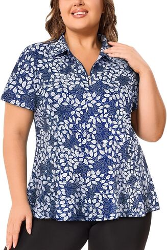 Misyula Style Plus Size Womens Golf Shirt قصيرة الأكمام القمصان البولو Zip Up Collared عرض التنس الرياضي غير الرسمي Tops XL-5XL in Saudi Arabia