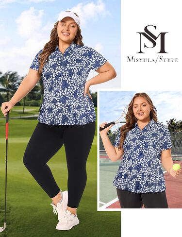 Misyula Style Plus Size Womens Golf Shirt قصيرة الأكمام القمصان البولو Zip Up Collared عرض التنس الرياضي غير الرسمي Tops XL-5XL in Saudi Arabia