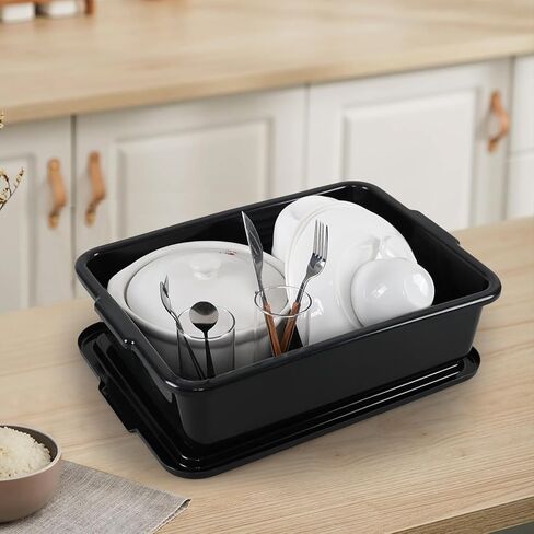 حوض حافلة بحافلة تجاري بلاستيكي 13 لتر مع غطاء ، حافلات صحن مطعم 3 عبوات ، أسود in Kuwait