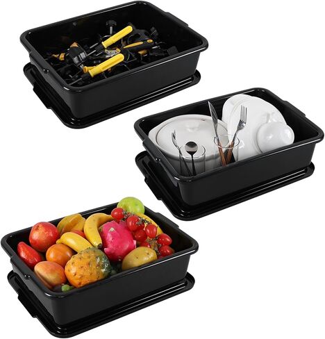 حوض حافلة بحافلة تجاري بلاستيكي 13 لتر مع غطاء ، حافلات صحن مطعم 3 عبوات ، أسود in Kuwait