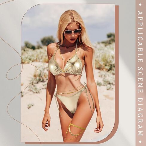 5 PCS Women Gold Bikini with Gold elecins chain chain chain body body weist frain chain jewelry swimsuit suits suits suits suits in Saudi Arabia