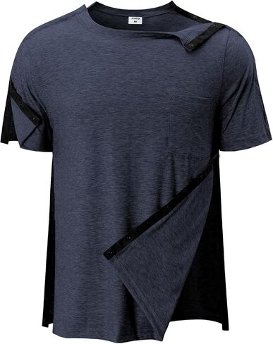 Men's Post Shoulder Surgery Shirts Tear Away Recovery Short Sleeve Full Open Side Snap Chemo Shirt Adaptive Clothing in Saudi Arabia
