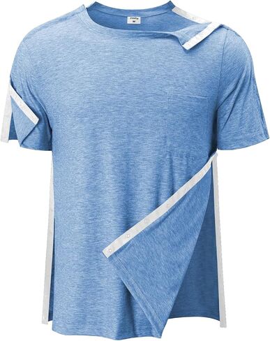 Men's Post Shoulder Surgery Shirts Tear Away Recovery Short Sleeve Full Open Side Snap Chemo Shirt Adaptive Clothing in Saudi Arabia