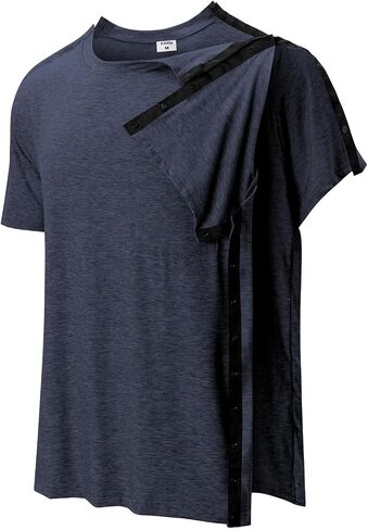 Men's Post Shoulder Surgery Shirts Tear Away Recovery Short Sleeve Full Open Side Snap Chemo Shirt Adaptive Clothing in Saudi Arabia