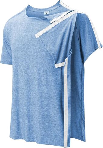 Men's Post Shoulder Surgery Shirts Tear Away Recovery Short Sleeve Full Open Side Snap Chemo Shirt Adaptive Clothing in Saudi Arabia