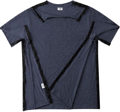 Men's Post Shoulder Surgery Shirts Tear Away Recovery Short Sleeve Full Open Side Snap Chemo Shirt Adaptive Clothing in Saudi Arabia