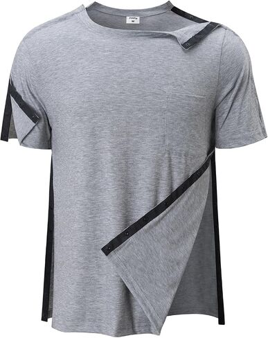 Men's Post Shoulder Surgery Shirts Tear Away Recovery Short Sleeve Full Open Side Snap Chemo Shirt Adaptive Clothing in Saudi Arabia