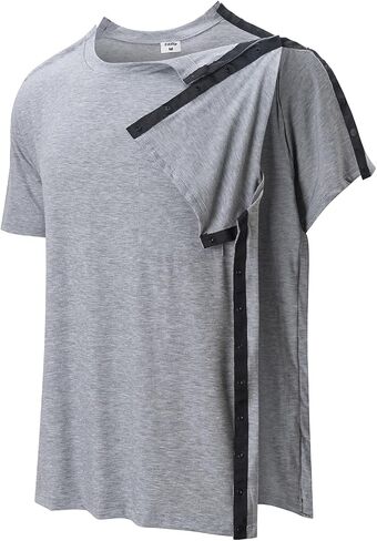 Men's Post Shoulder Surgery Shirts Tear Away Recovery Short Sleeve Full Open Side Snap Chemo Shirt Adaptive Clothing in Saudi Arabia