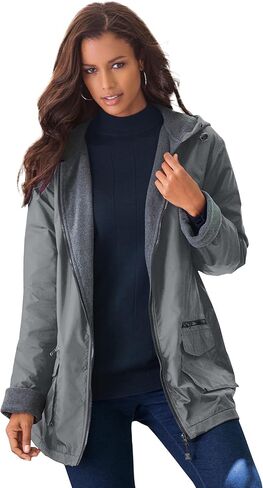 Roaman's Women's Plus Size Hooded All-Weather Jacket Fleece Lining Rain Coat in Kuwait